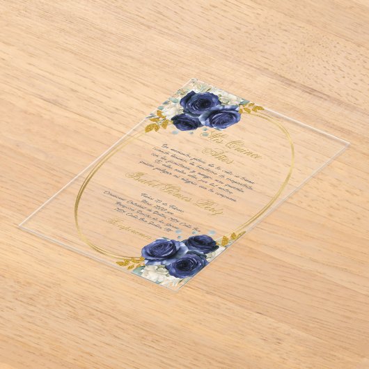 Acryl Marine blauw Spaanse Quinceanera Uitnodigingen (Laagn)