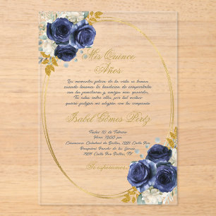 Acryl Marine blauw Spaanse Quinceanera Uitnodigingen