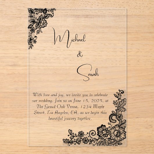 Acryl moderne minimalistische kant bruiloft uitnod uitnodigingen (Voorkant)