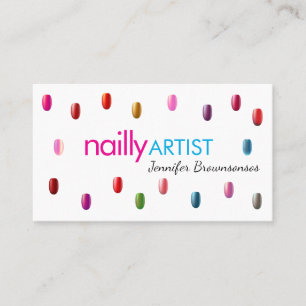 Acryl nagels kunstenaar make-up roze blauw visitekaartje