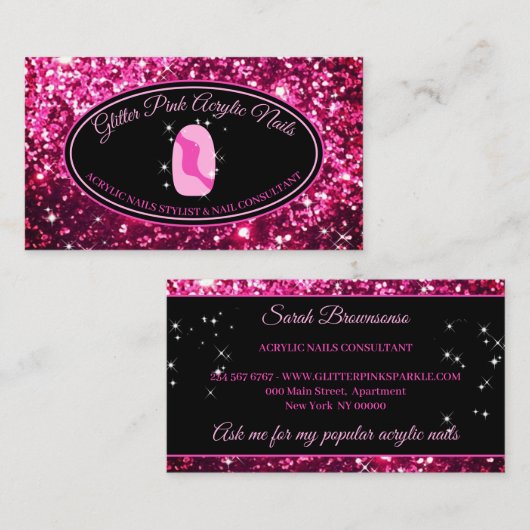 Acryl Nail Sparkle Make-up Visitekaartje (Voorkant / Achterkant)