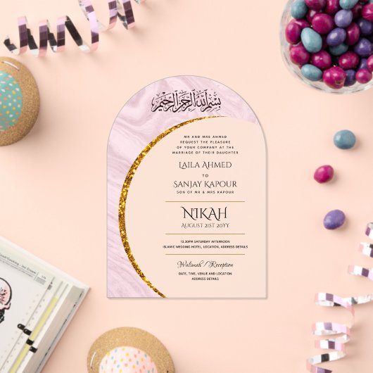 ACRYL NIKAH WALIMA Gold Text Elegant Islamic Acryl Uitnodigingen (Insitu (Viering))