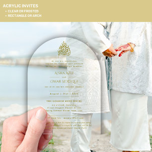 ACRYL NIKAH WALIMA Gold Text Elegant Islamic Acryl Uitnodigingen