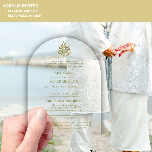 ACRYL NIKAH WALIMA Gold Text Elegant Islamic Acryl Uitnodigingen