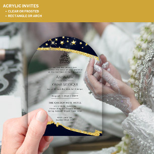 ACRYL NIKAH WALIMA Zwart Goud Elegant Islamitische Acryl Uitnodigingen