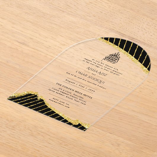 ACRYL NIKAH WALIMA Zwart Goud Elegant Islamitische Acryl Uitnodigingen (Laagn)