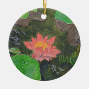 Acryl op doek, roze waterlelie bloem keramisch ornament