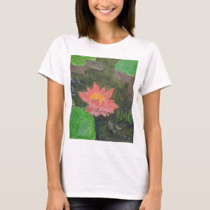 Acryl op doek, roze waterlelie bloem t-shirt