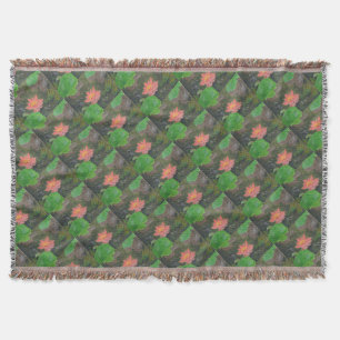 Acryl op doek, roze waterlelie en groene bladeren deken