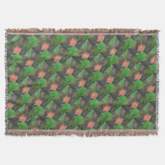 Acryl op doek, roze waterlelie en groene bladeren deken