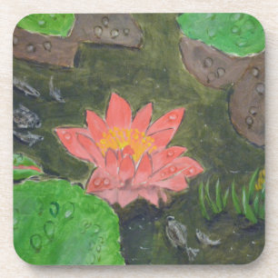 Acryl op doek, roze waterliem bier onderzetter