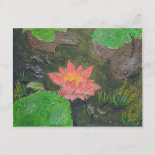 Acryl op doek, roze waterliem briefkaart