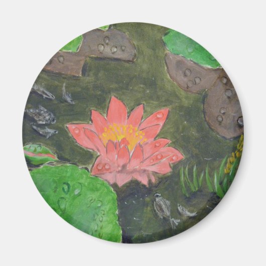 Acryl op doek, roze waterliem magneet (Voorkant)