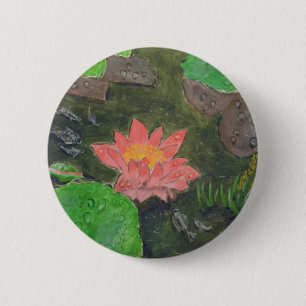 Acryl op doek, roze waterliem ronde button 5,7 cm