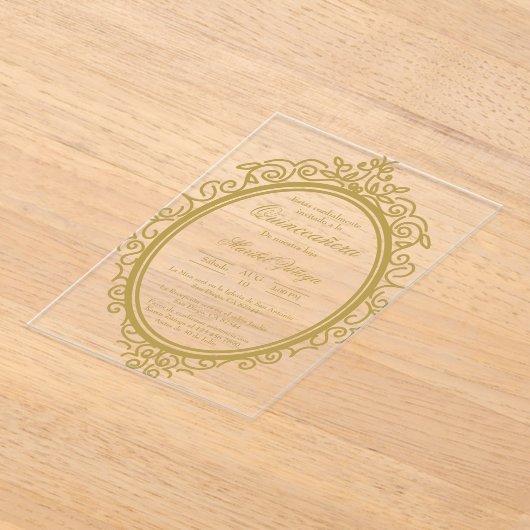 Acryl ovaal quinceañera acryl uitnodigingen (Laagn)