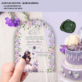 ACRYL Paarse Silver Quinceañera Floral Wisteria Uitnodigingen