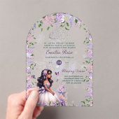ACRYL Paarse Silver Quinceañera Floral Wisteria Uitnodigingen (Insitu (Draagbaar))