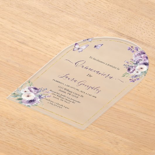 Acryl paarse thema quinceañera acryl uitnodigingen (Laagn)