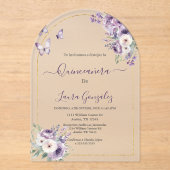 Acryl paarse thema quinceañera uitnodigingen (Voorkant)