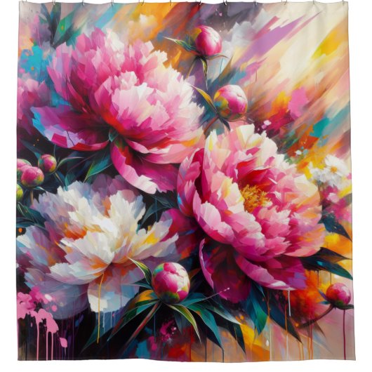Acryl Pioenrozen Douchegordijn (Voorkant)