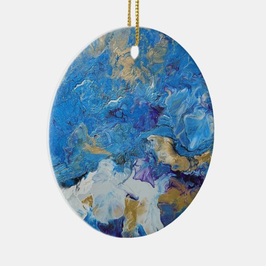 Acryl pour abstract Blues en Gold 1 Keramisch Ornament (Rechts)