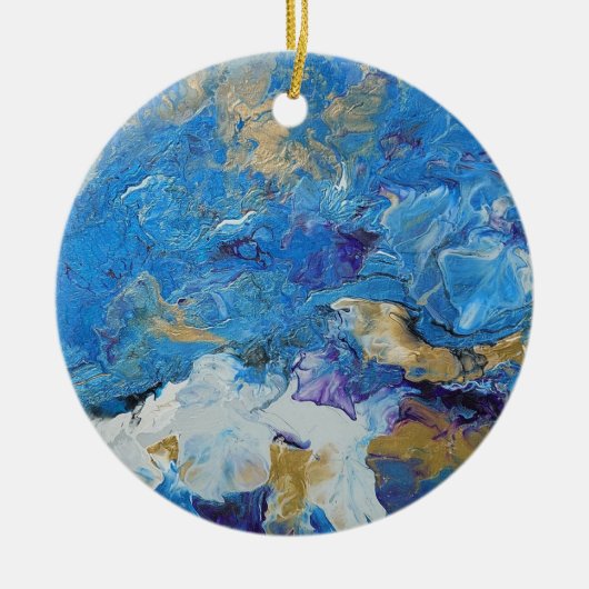 Acryl pour abstract Blues en Gold 1 Keramisch Ornament (Voorkant)
