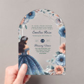 ACRYL Quinceañera Blauw Zilveren Perzik Jurk Bloem Acryl Uitnodigingen (Insitu (Draagbaar))