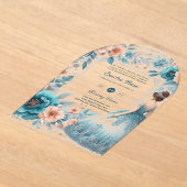 ACRYL Quinceañera Blauw Zilveren Perzik Jurk Bloem Acryl Uitnodigingen (Laagn)