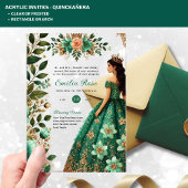 ACRYL Quinceañera Emerald GREEN Gouden Jurk Acryl Uitnodigingen