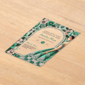 ACRYL Quinceañera Emerald GREEN Zilveren Jurk Uitnodigingen (Laagn)