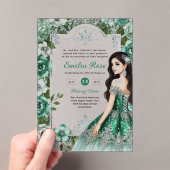 ACRYL Quinceañera Emerald GREEN Zilveren Jurk Uitnodigingen (Insitu (Draagbaar))