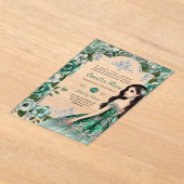 ACRYL Quinceañera Emerald GREEN Zilveren Jurk Uitnodigingen (Laagn)