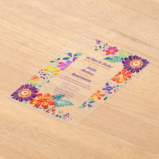 ACRYL Quinceanera Fiesta Folkart Bloemvogels Acryl Uitnodigingen (Laagn)