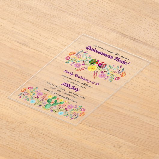 ACRYL Quinceanera Fiesta Folkart Bloemvogels Acryl Uitnodigingen (Laagn)