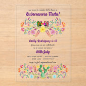 ACRYL Quinceanera Fiesta Folkart Bloemvogels Acryl Uitnodigingen (Voorkant)