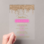 ACRYL Quinceanera Hot Pink Gold Glam Diva Quince Acryl Uitnodigingen (Insitu (Draagbaar))