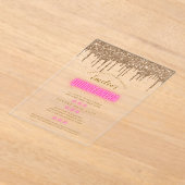 ACRYL Quinceanera Hot Pink Gold Glam Diva Quince Acryl Uitnodigingen (Laagn)