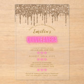 ACRYL Quinceanera Hot Pink Gold Glam Diva Quince Acryl Uitnodigingen (Voorkant)