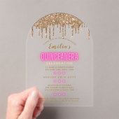 ACRYL Quinceanera Hot Pink Gold Glam Diva Quince Acryl Uitnodigingen (Insitu (Draagbaar))