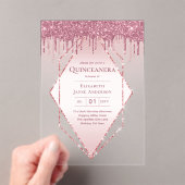 ACRYL Quinceanera Roos Goud Roze Glitter Acryl Uitnodigingen (Insitu (Draagbaar))