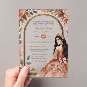 ACRYL Quinceanera Roos Goud Roze Jurk Tiara Acryl Uitnodigingen (Insitu (Draagbaar))