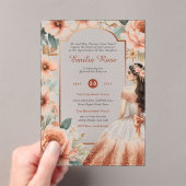 ACRYL Quinceanera Roos Goud Roze Jurk Tiara Acryl Uitnodigingen (Insitu (Draagbaar))