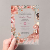 ACRYL Quinceanera Roos Goud Roze Jurk Tiara Acryl Uitnodigingen (Insitu (Draagbaar))