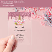 ACRYL Quinceanera Roze Eenhoorn Druppelende Glitte Acryl Uitnodigingen