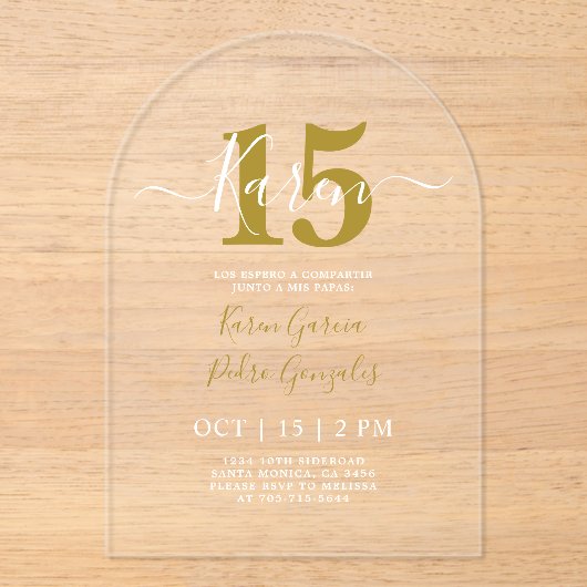 Acryl Quinceanera uitnodiging (Voorkant)