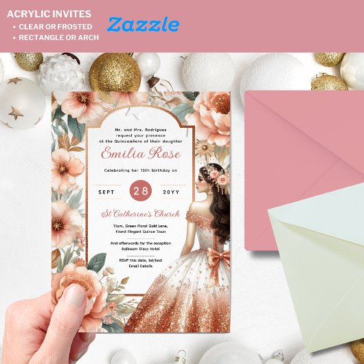 Acryl Quinceañera Uitnodiging – Stoffig Roos Bloem