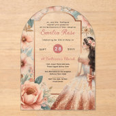 Acryl Quinceañera Uitnodiging – Stoffig Roos Bloem (Voorkant)