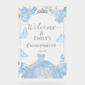 Acryl Quinceanera Welkomstbord | blauwe jurk Acryl Bord (Voorkant)