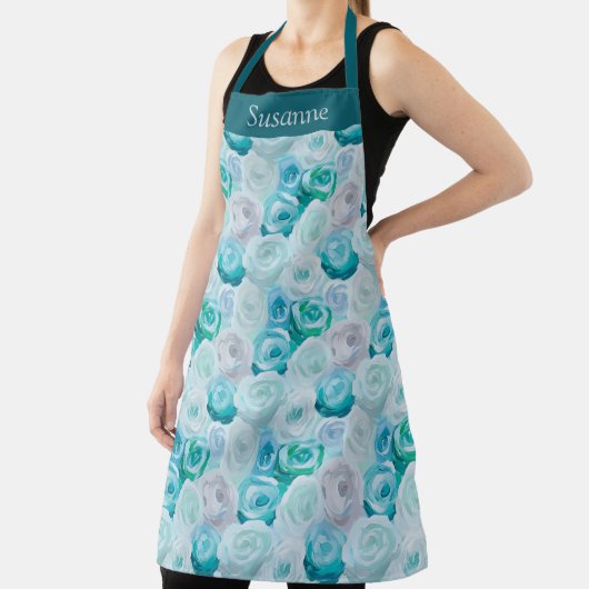 Acryl Rosen in Blau Türkis Farben  Schort (Insitu)