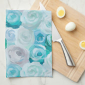 Acryl Rosen in Blau Türkis Farben  Theedoek (Quarter Fold)